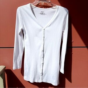 Etam Basic White Long Sleeve Cotton Button Up Cardigan Size S